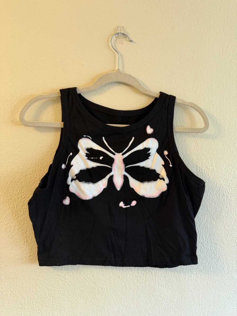 Black Crop Tank with Butterfly Graphic